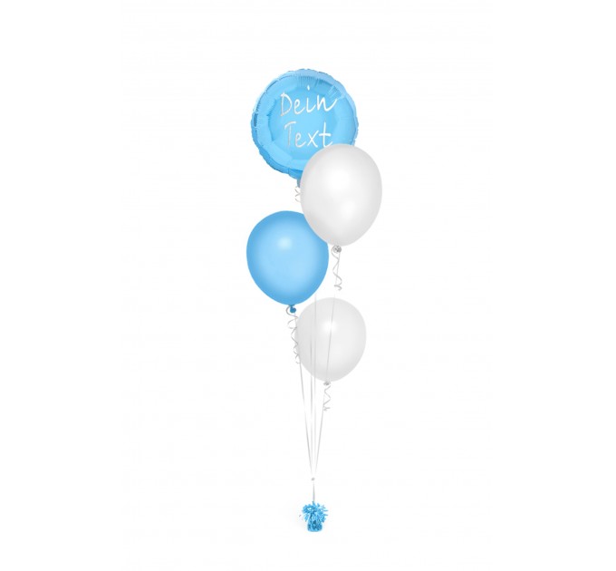 Ballonbouquet mit personalisiertem Folienballon (ca. 43 cm) – Hellblau & Silber
