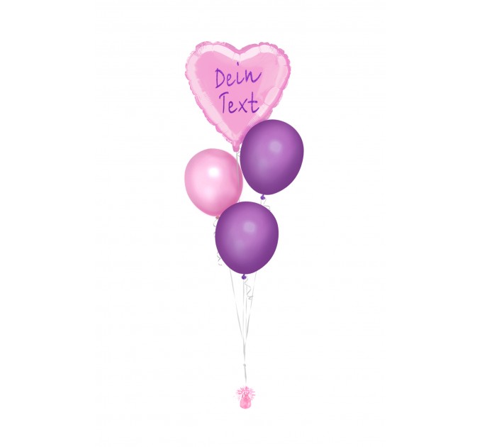 Ballonbouquets (4er-Set) – Personalisiertes Herz in Rosa mit lila Latexballons