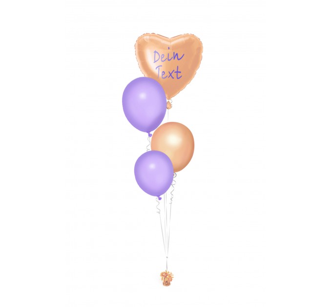 Ballonbouquets (4er-Set) – Goldener Herzballon mit personalisiertem Text & lila Akzenten