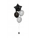 Ballonbouquets (4er-Set) – Schwarzer Sternballon mit Wunschtext & silberne Latexballons