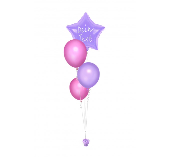 Ballonbouquets (4er-Set) – Lila Sternballon mit Wunschtext & rosa Latexballons