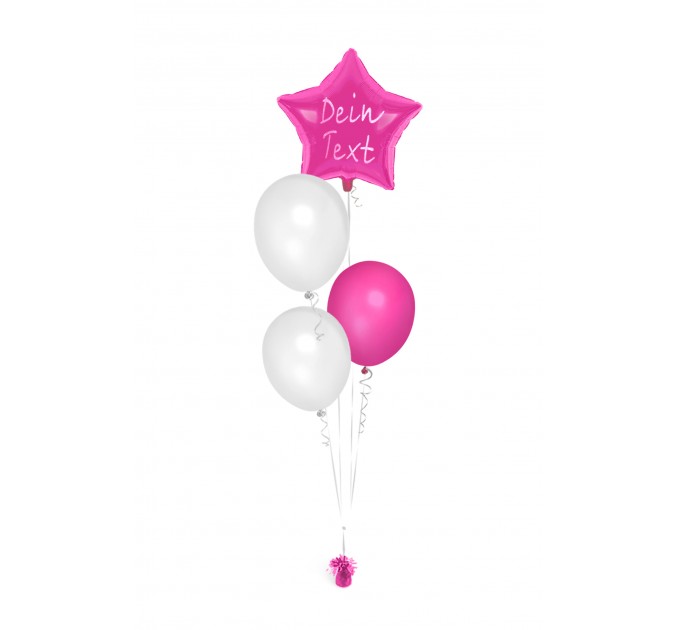 Ballonbouquets (4er-Set) – Pinker Sternballon mit Wunschtext & weiße Ballons