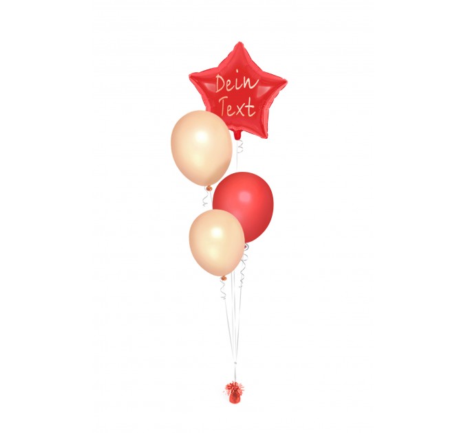 Ballonbouquets (4er-Set) – Roter Sternballon mit Wunschtext & Ballons in Beige