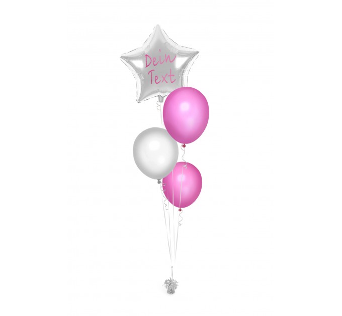 Ballonbouquets (4er-Set) – Silberner Sternballon mit Wunschtext & rosa Ballons