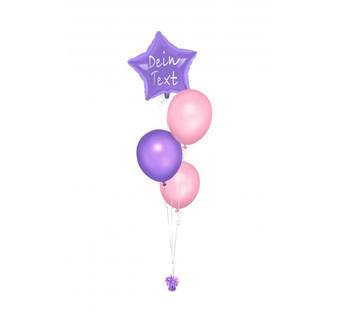 Ballonbouquet (4er-Set) – Lila Stern mit Wunschtext & rosa Latexballons