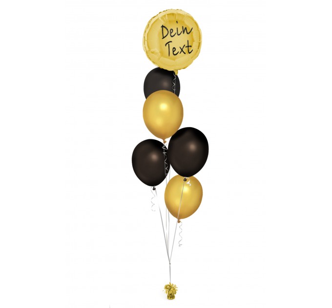 Ballonbouquet (6er-Set) – Goldener Folienballon mit Wunschtext & elegante Schwarz-Gold-Kombi