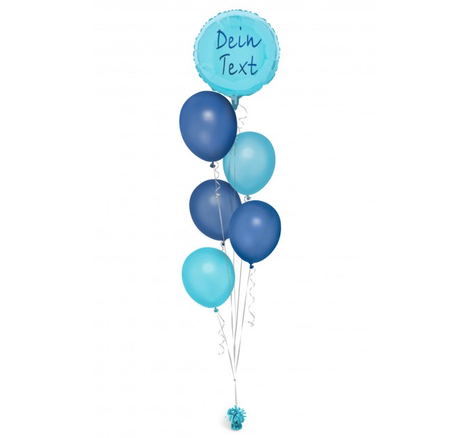Ballonbouquet (6er-Set) – Personalisierter Folienballon in Hellblau mit blauen Akzenten