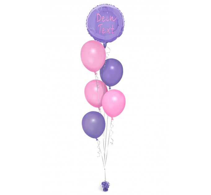 Ballonbouquet (6er-Set) – Lila-Pinkes Set mit personalisiertem Folienballon