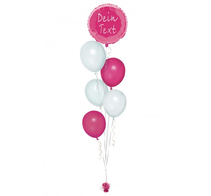 Ballonbouquet in Himbeere & Weiß mit personalisiertem Folienballon