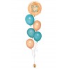 Ballonbouquet in Gold & Hellblau mit personalisiertem Folienballon