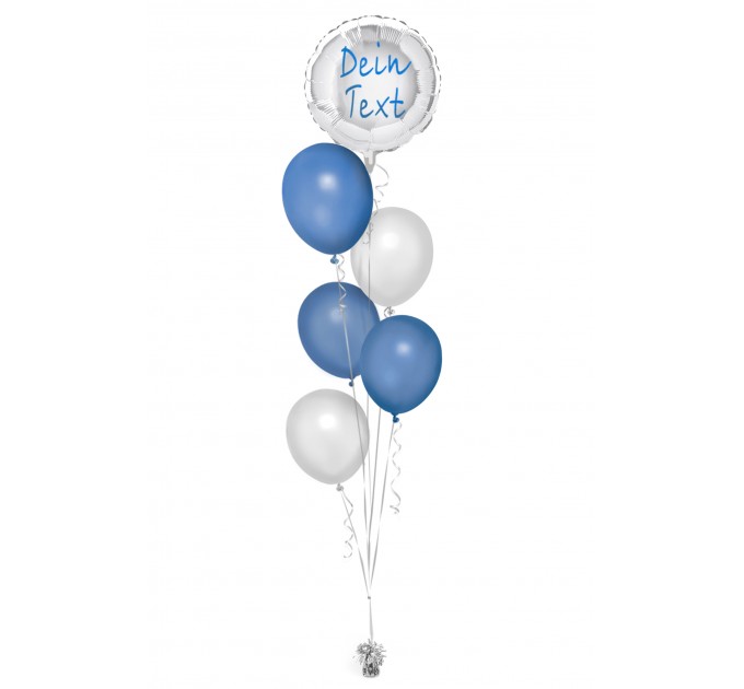 Ballonbouquet in Silber & Blau mit personalisiertem Folienballon