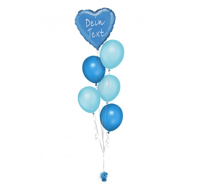 Ballonbouquet in Blau & Hellblau mit personalisiertem Herzballon