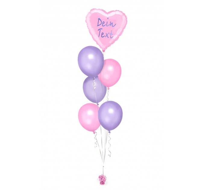 Ballonbouquet in Rosa & Lila mit personalisiertem Herzballon