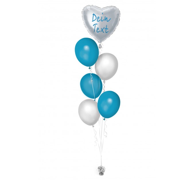 Ballonbouquet in Silber & Türkis mit personalisierbarem Herzballon