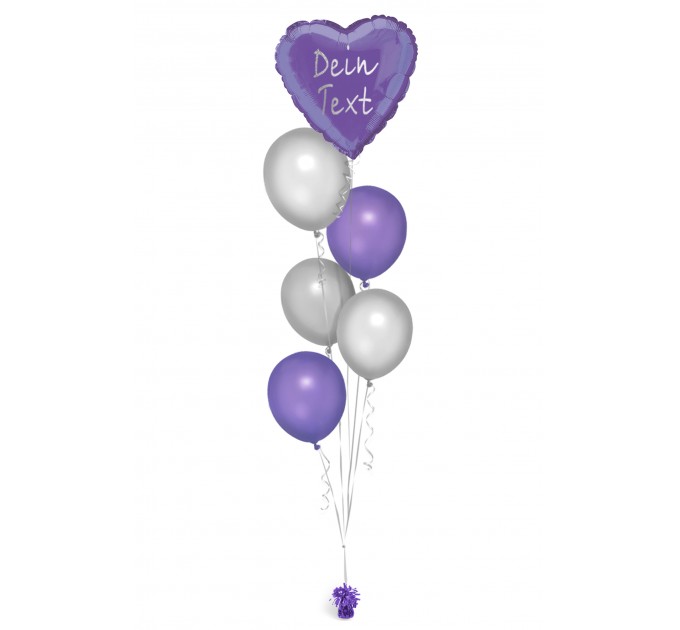 Ballonbouquet in Lila & Silber mit personalisierbarem Herzballon