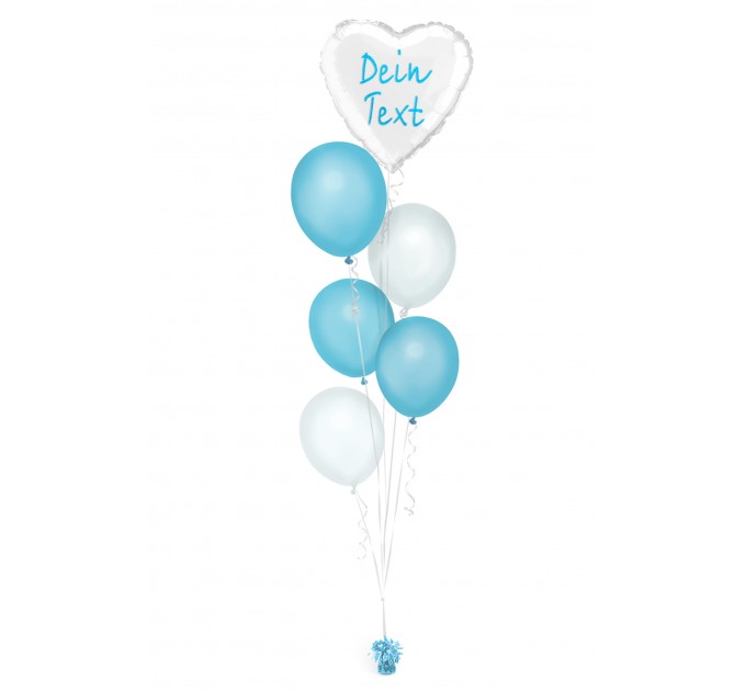 Ballonbouquet in Weiß & Hellblau mit personalisierbarem Herzballon