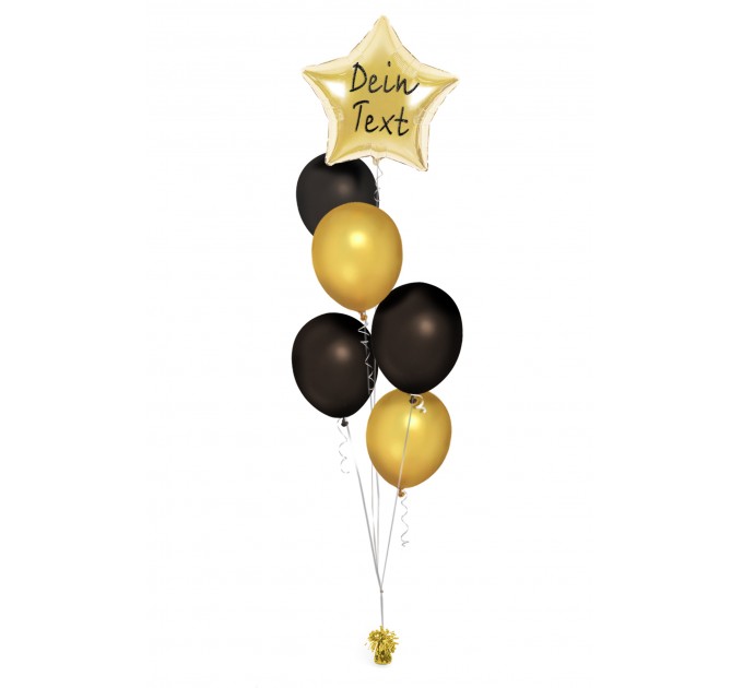 Ballonbouquet in Gold & Schwarz mit personalisierbarem Sternballon