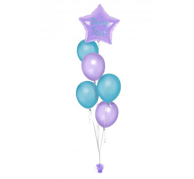 Ballonbouquet in Lila & Hellblau mit personalisiertem Sternballon