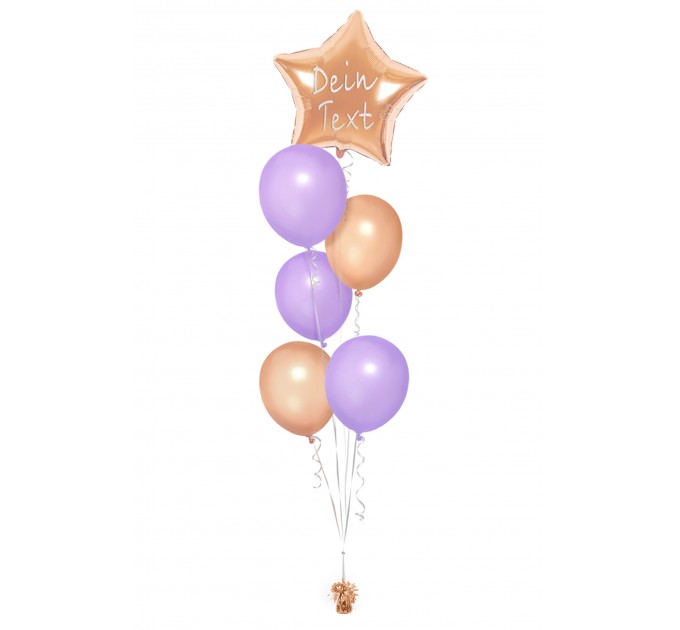 Ballonbouquet in Gold & Lila mit personalisiertem Sternballon