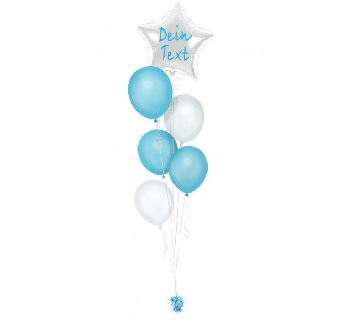 Ballonbouquet in Silber & Hellblau mit personalisiertem Sternballon