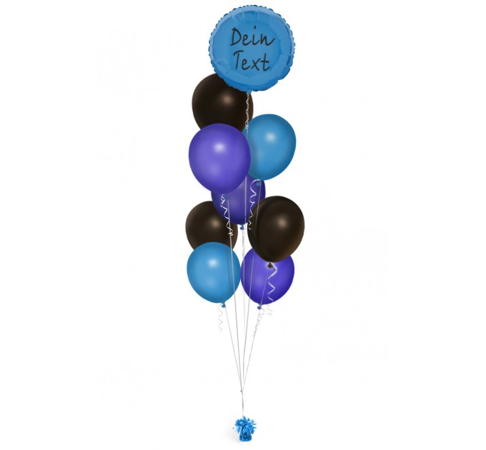 Ballonbouquet Blau, Schwarz & Dunkelblau mit personalisierter Botschaft