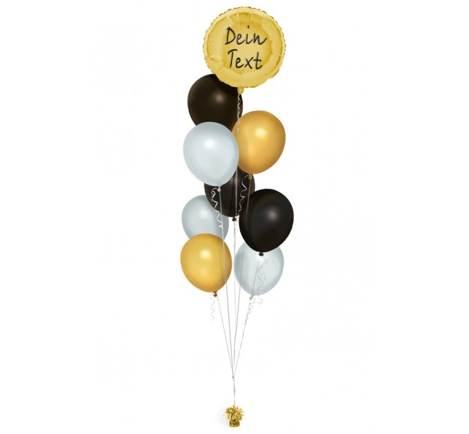 Ballonbouquet Gold, Schwarz & Silber mit personalisierter Botschaft