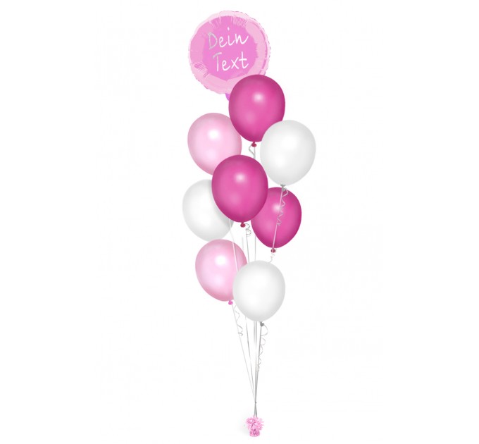 Ballonbouquet Rosa, Pink & Weiß mit personalisiertem Text