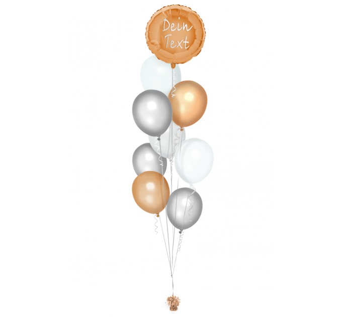 Ballonbouquet Gold, Silber & Weiß mit personalisiertem Text