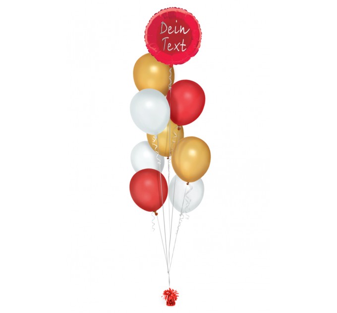Ballonbouquet in Rot, Gold & Weiß mit personalisiertem Text
