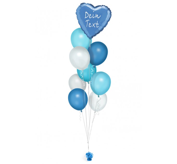 Ballonbouquet in Blau, Hellblau & Weiß mit personalisierbarem Text