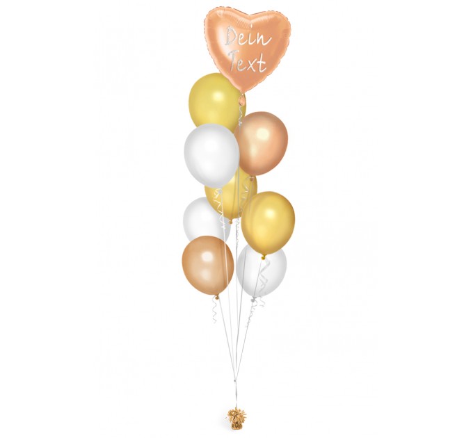 Ballonbouquet in Bronze, Gold & Weiß mit personalisierbarem Text
