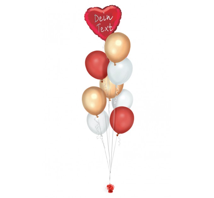 Ballonbouquet in Rot, Gold & Weiß mit personalisierbarem Herzballon