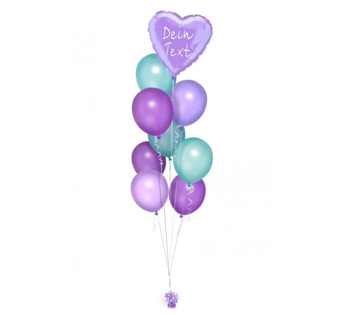 Ballonbouquet mit Herzballon in Lila, Violett & Hellblau – personalisiert