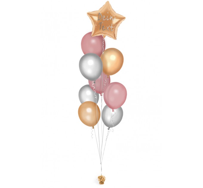 Ballonbouquet Altrosa & Gold mit Wunschtext – personalisierbar