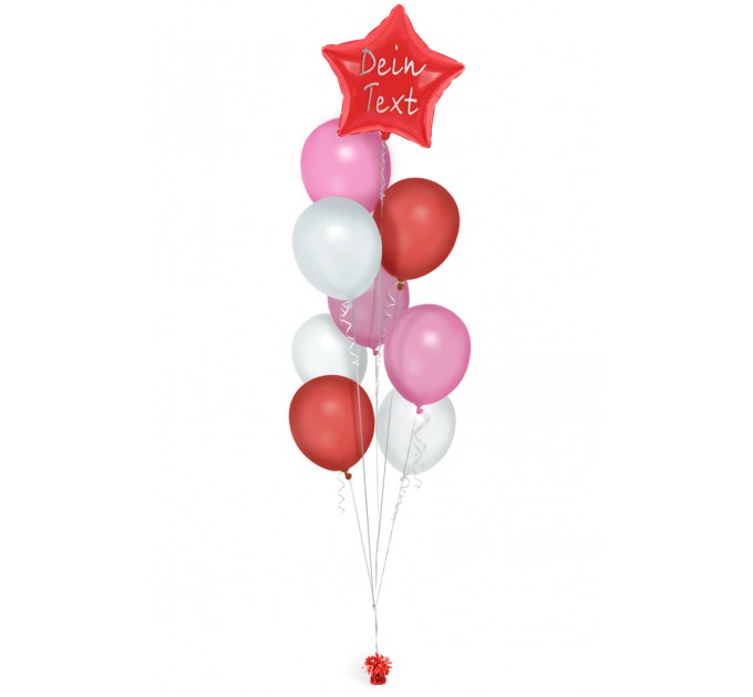 Ballonbouquet in Rot & Rosa mit Wunschtext – personalisierbar