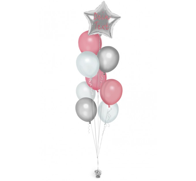 Ballonbouquet in Silber & Rosa mit Wunschtext – personalisierbar