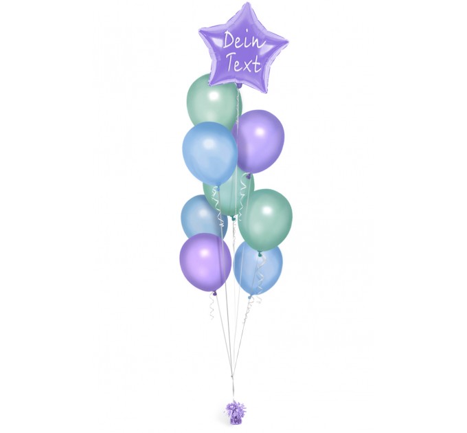 Ballonbouquet in Lila und Blau mit Wunschtext – personalisierbar
