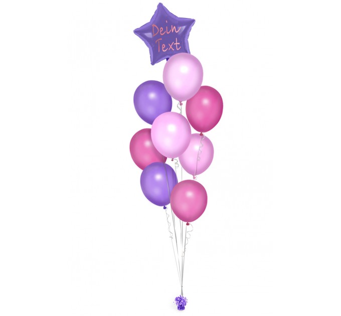 Ballonbouquet in Lila, Pink und Rosa mit Wunschtext – personalisierbar