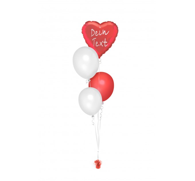 Ballonbouquets (4er-Set) – Rotes Herz mit Wunschtext & weiße Latexballons