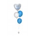Ballonbouquets (4er-Set) – Silberner Herzballon mit Wunschtext & blaue Latexballons
