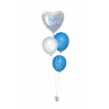 Ballonbouquets (4er-Set) – Silberner Herzballon mit Wunschtext & blaue Latexballons