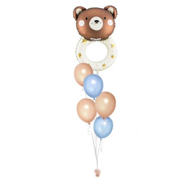 Ballonbouquet zur Geburt – Niedlicher Bärchen-Folienballon (ca. 61x88 cm) mit 5 Latexballons