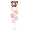 Ballonbouquet zur Geburt – Süßer Bärchen-Folienballon (ca. 61x88 cm) mit 5 Latexballons in Rosa