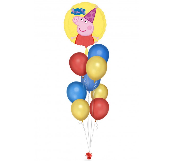 Ballonbouquet mit Peppa Wutz Folienballon (ca. 43 cm) + 8 Latexballons