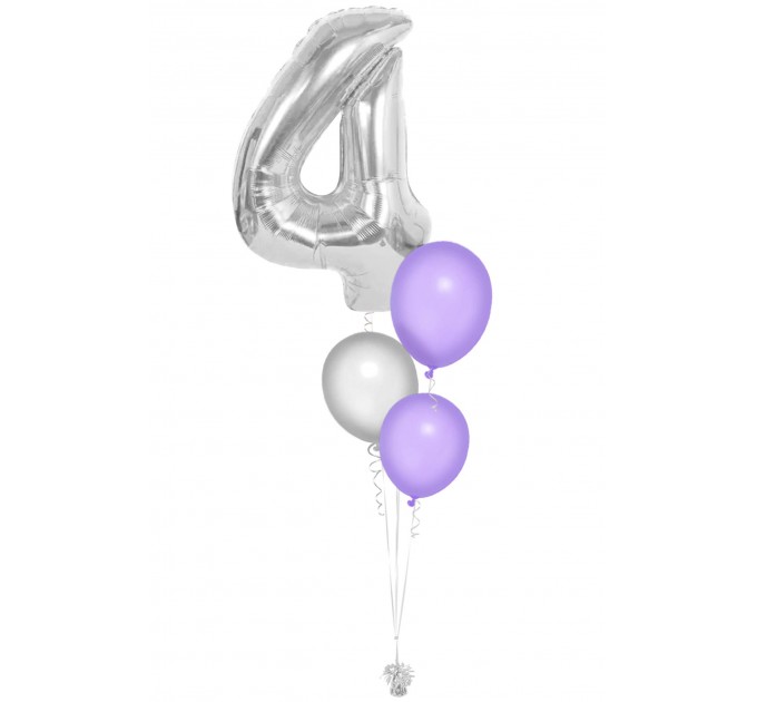 Geburtstagsbouquet mit Wunschzahl – Silber & Lila (ca. 86 cm)