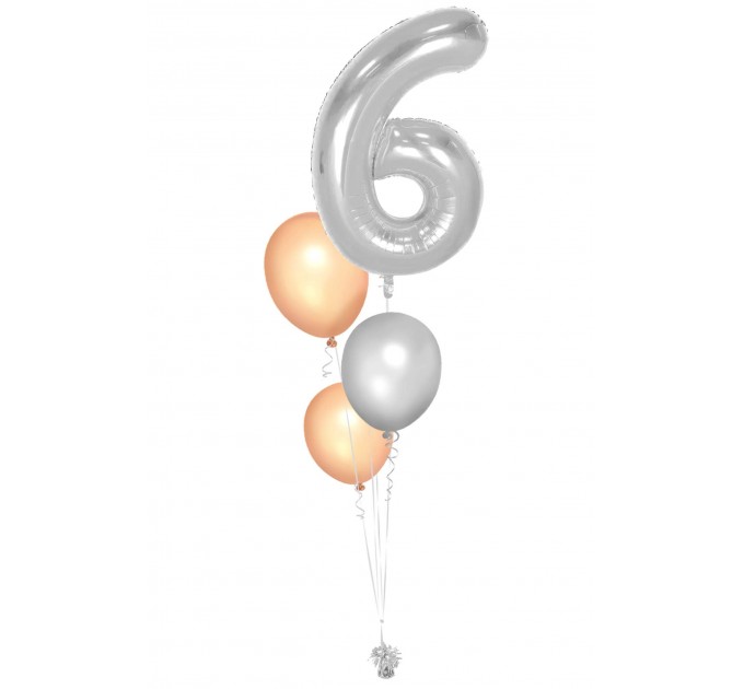 Zahlenballon-Bouquet in Roségold & Silber – Wunschzahl (ca. 86 cm)