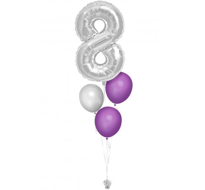 Zahlenballon-Bouquet in Silber & Lila – Wunschzahl (ca. 86 cm)
