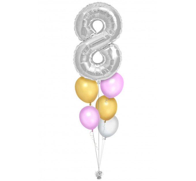 Zahlenballon-Bouquet mit 5 Heliumballons – Wunschzahl (ca. 86 cm)