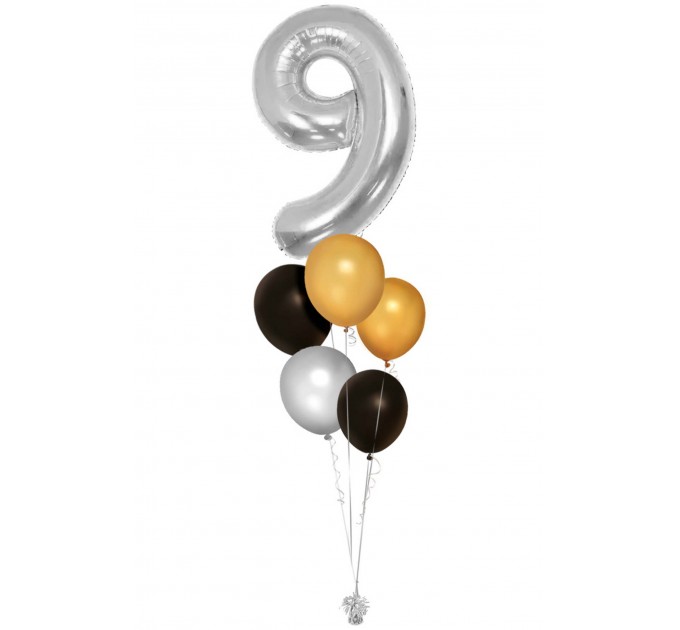 Zahlenballon-Bouquet mit 5 Heliumballons – Wunschzahl (ca. 86 cm)