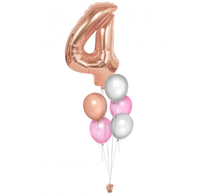 Zahlenballon-Bouquet mit 5 Heliumballons – Wunschzahl (ca. 86 cm)